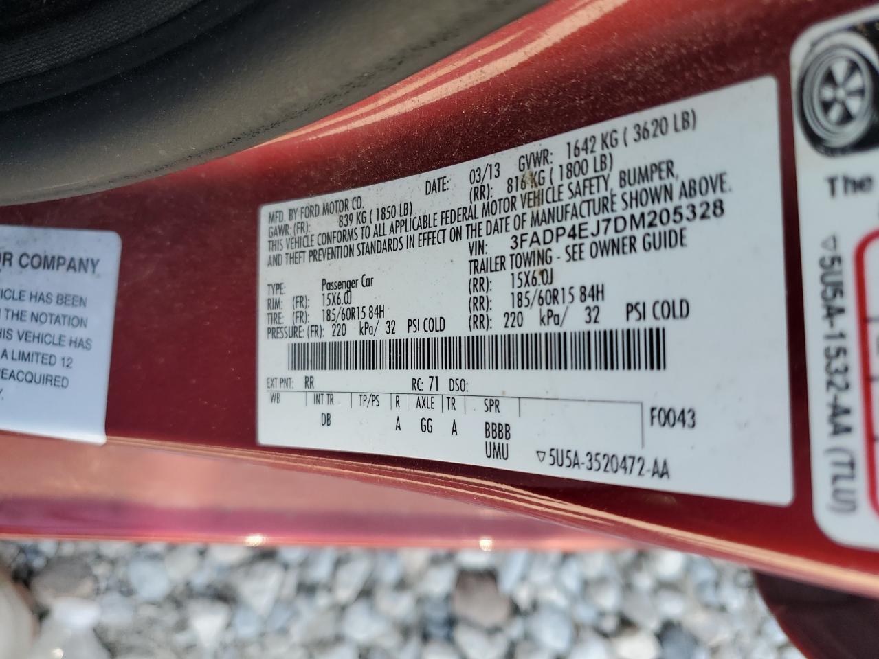 2013 Ford Fiesta Se VIN: 3FADP4EJ7DM205328 Lot: 66164924