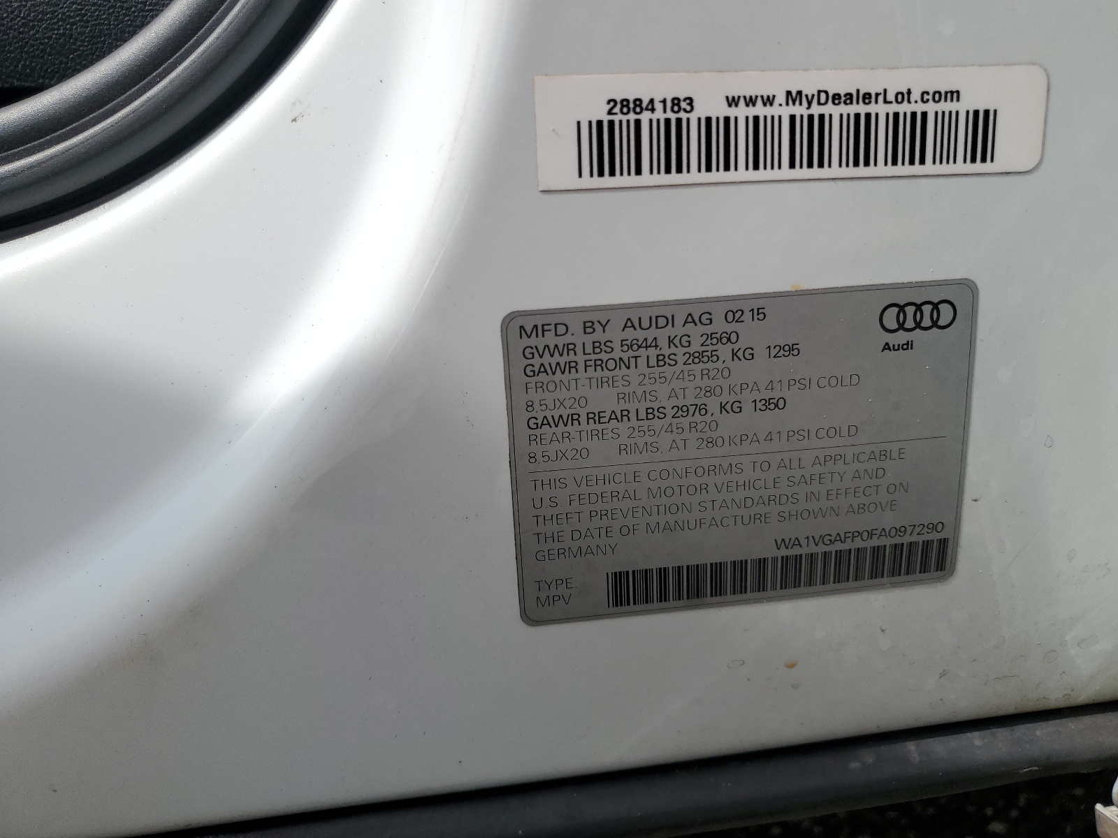 WA1VGAFP0FA097290 2015 Audi Sq5 Prestige