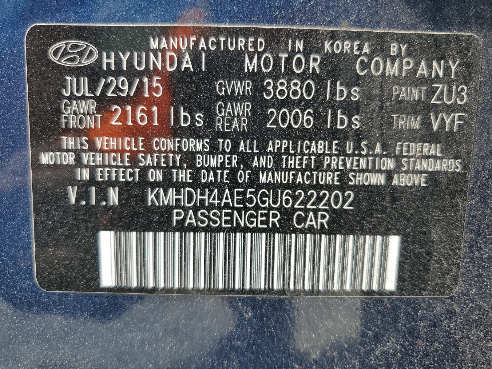 KMHDH4AE5GU622202 2016 Hyundai Elantra Se