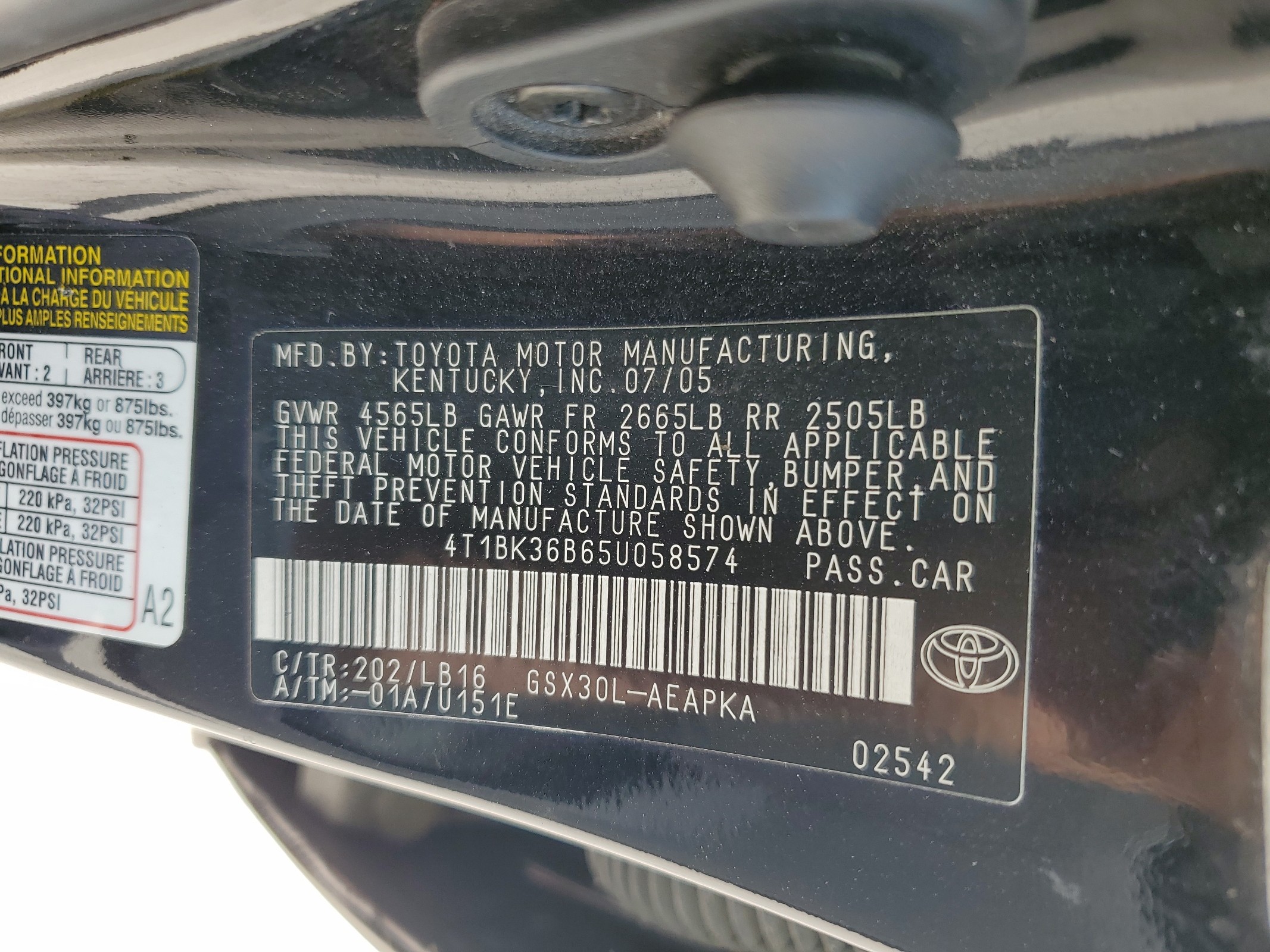 4T1BK36B65U058574 2005 Toyota Avalon Xl