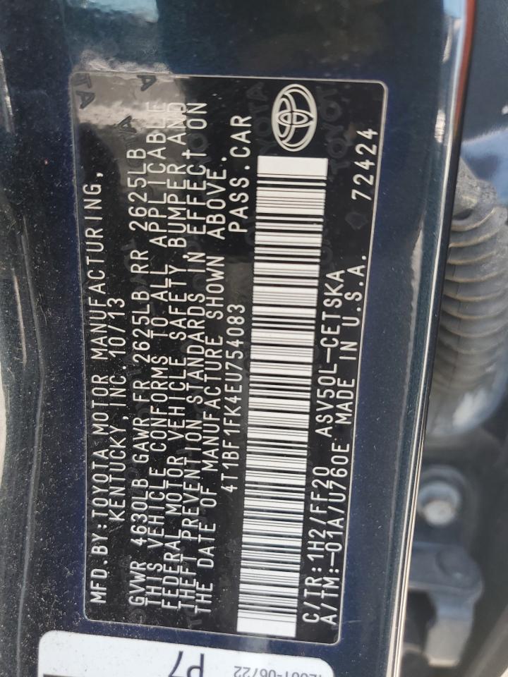 2014 Toyota Camry L VIN: 4T1BF1FK4EU754083 Lot: 67915564