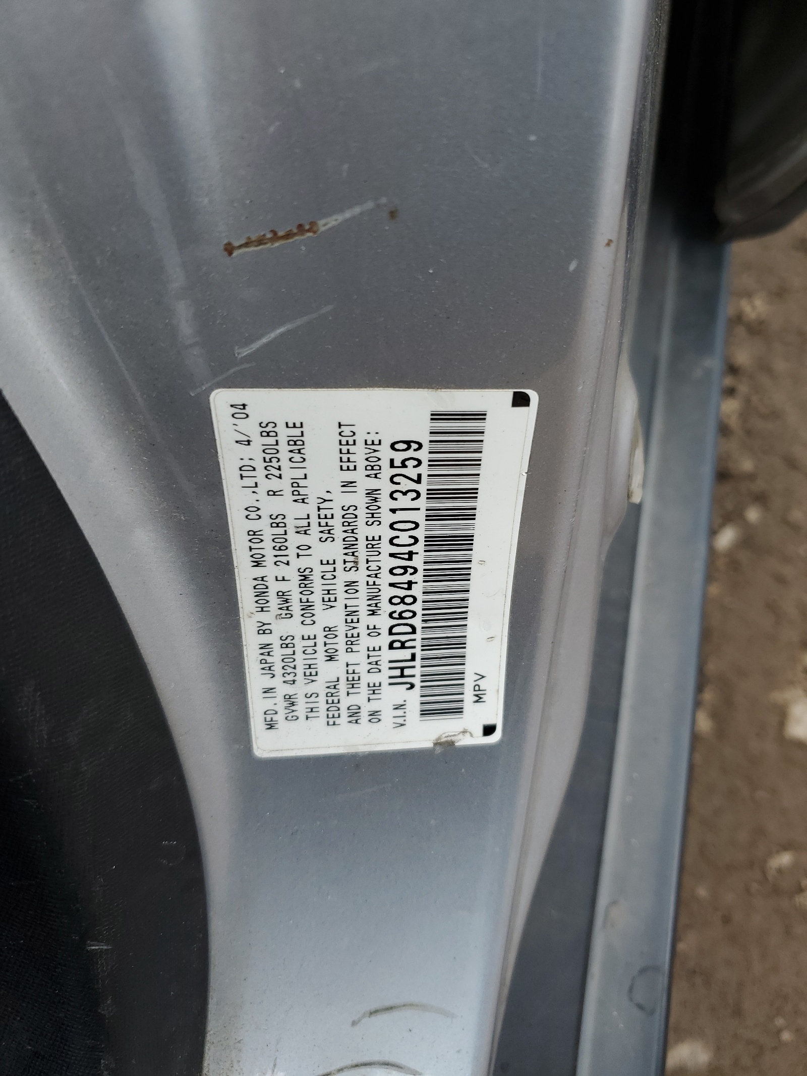 JHLRD68494C013259 2004 Honda Cr-V Lx