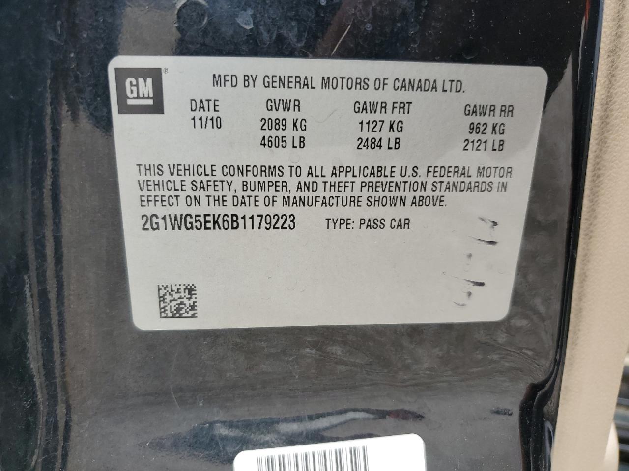 2G1WG5EK6B1179223 2011 Chevrolet Impala Lt