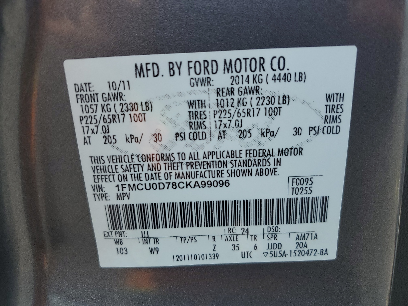 1FMCU0D78CKA99096 2012 Ford Escape Xlt