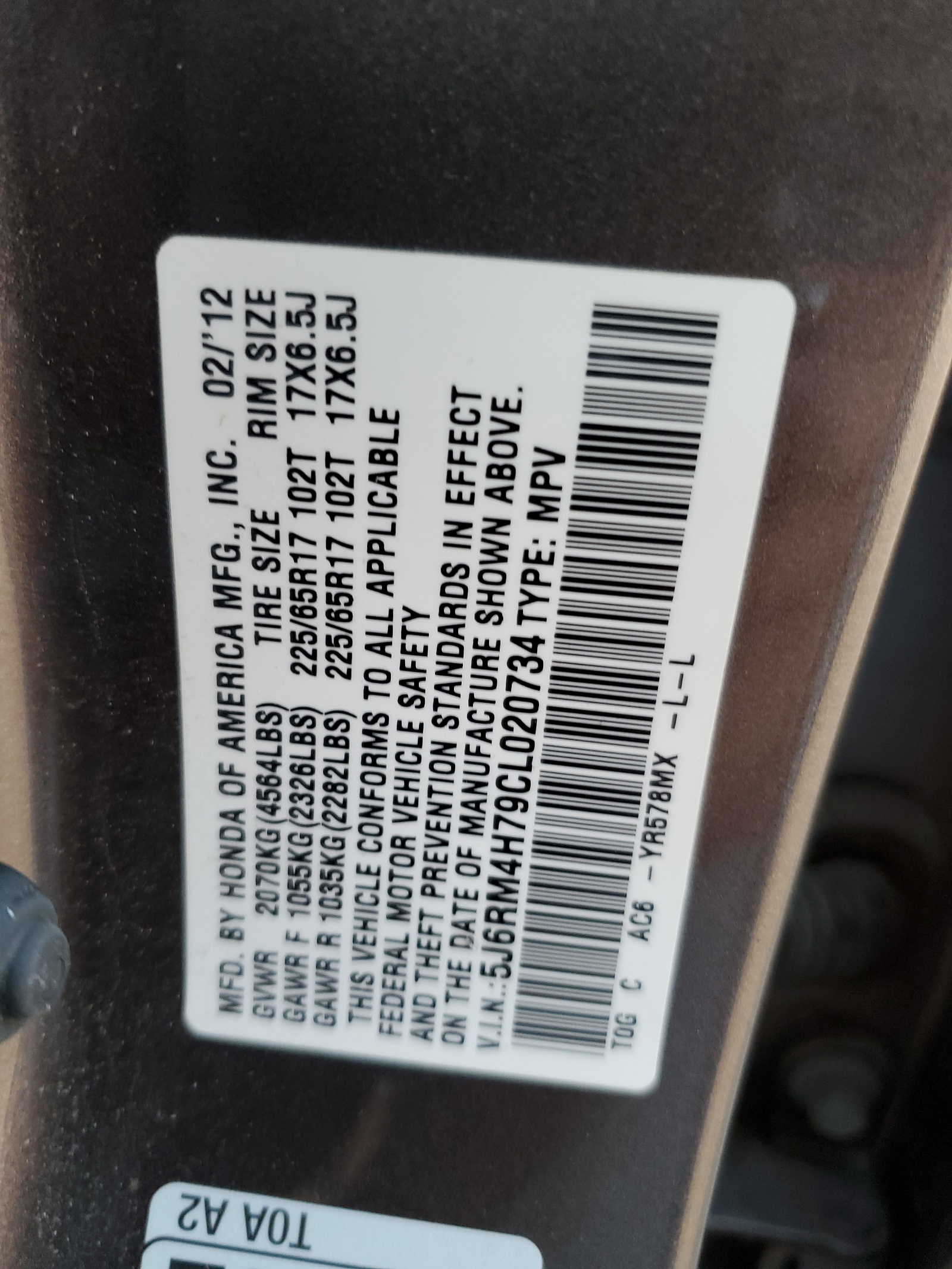 5J6RM4H79CL020734 2012 Honda Cr-V Exl