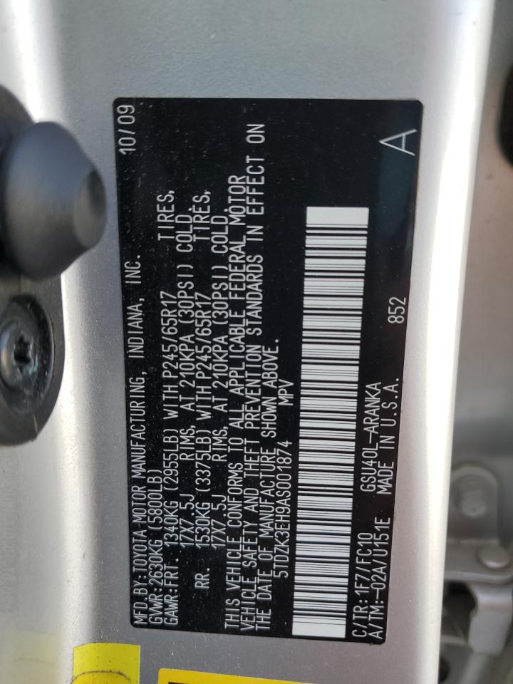 2010 Toyota Highlander VIN: 5TDZK3EH9AS001874 Lot: 65353054