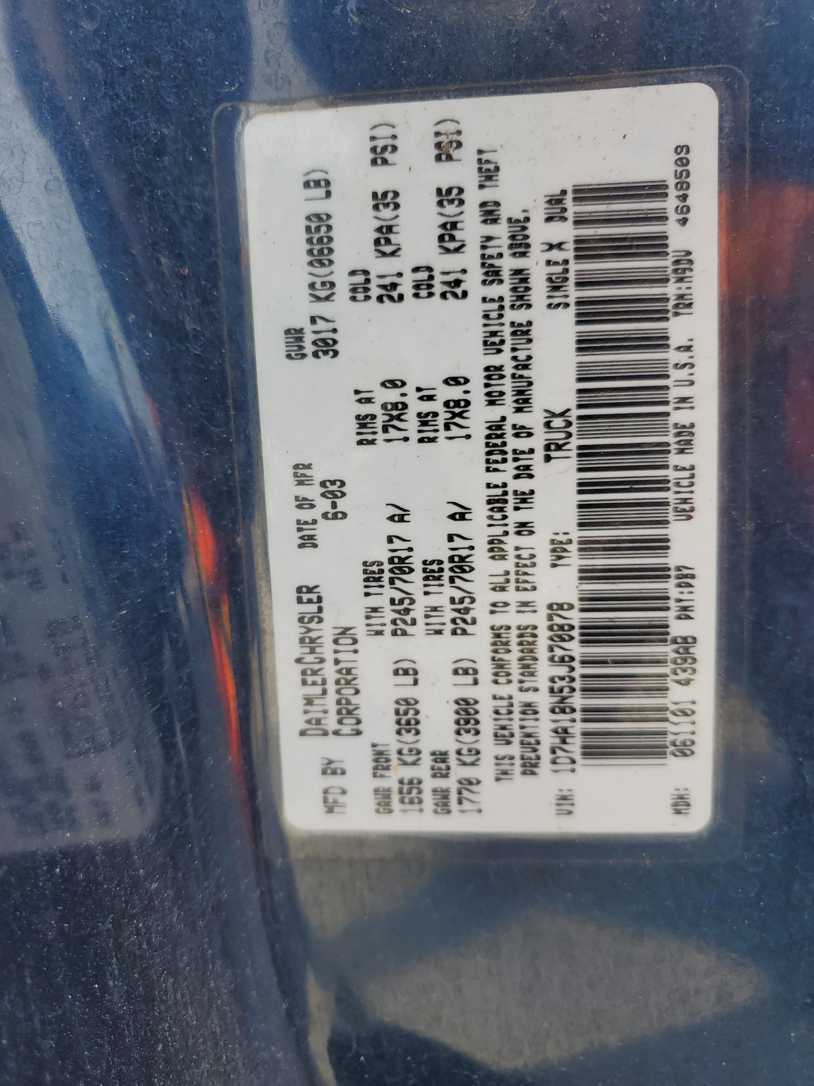 1D7HA18N53J670878 2003 Dodge Ram 1500 St