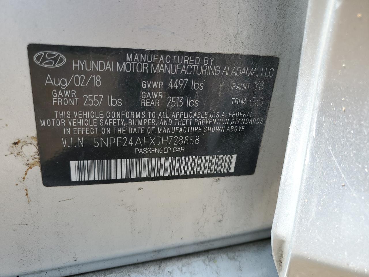 5NPE24AFXJH728858 2018 Hyundai Sonata Se