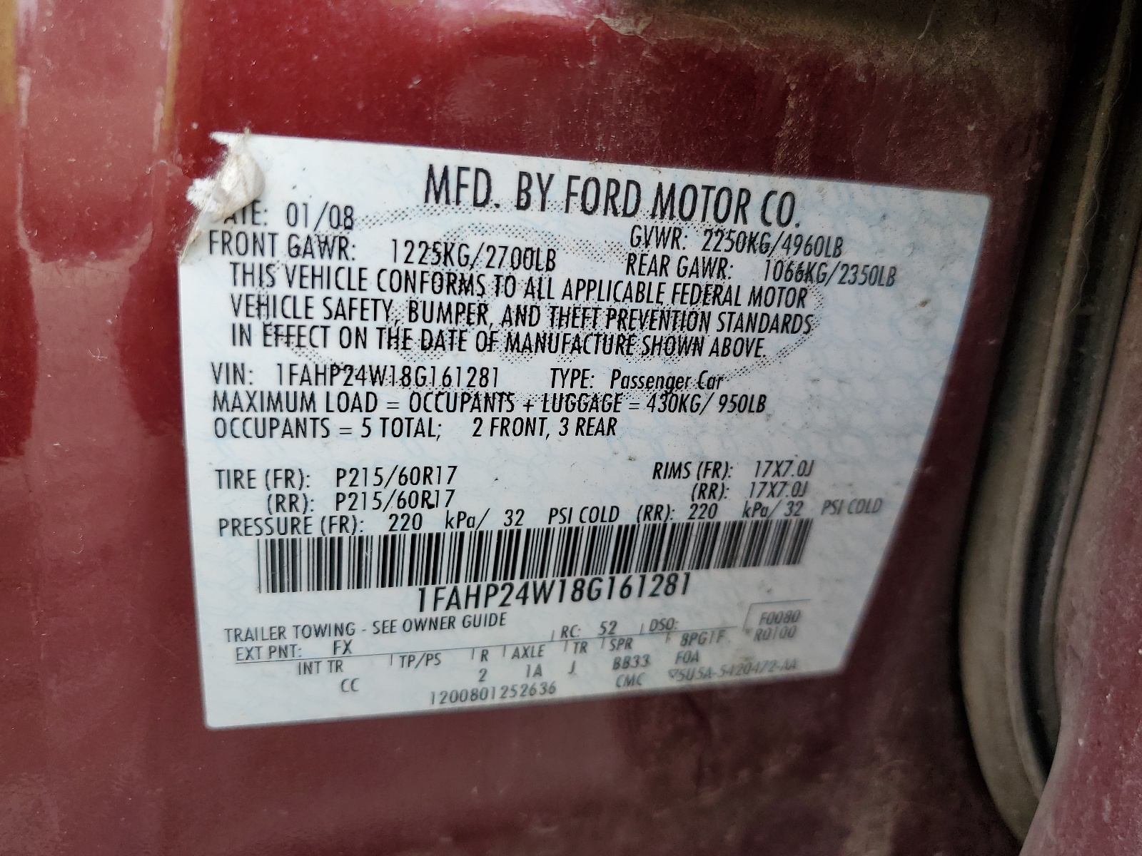 1FAHP24W18G161281 2008 Ford Taurus Sel