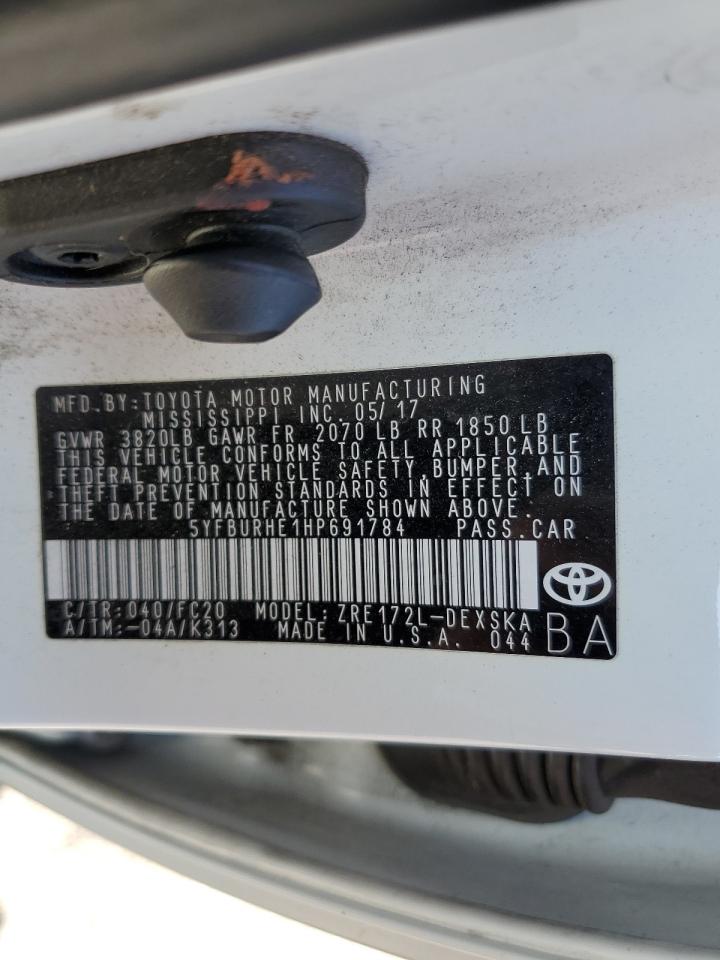 2017 Toyota Corolla L VIN: 5YFBURHE1HP691784 Lot: 69831454