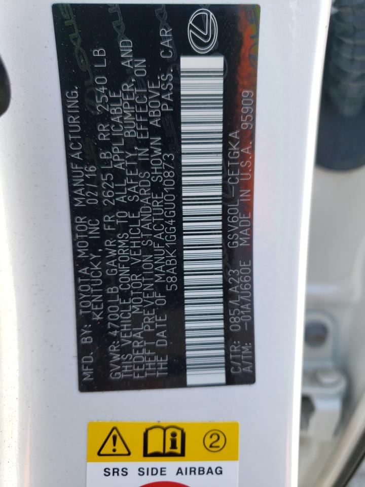 2016 Lexus Es 350 VIN: 58ABK1GG4GU010873 Lot: 66396464