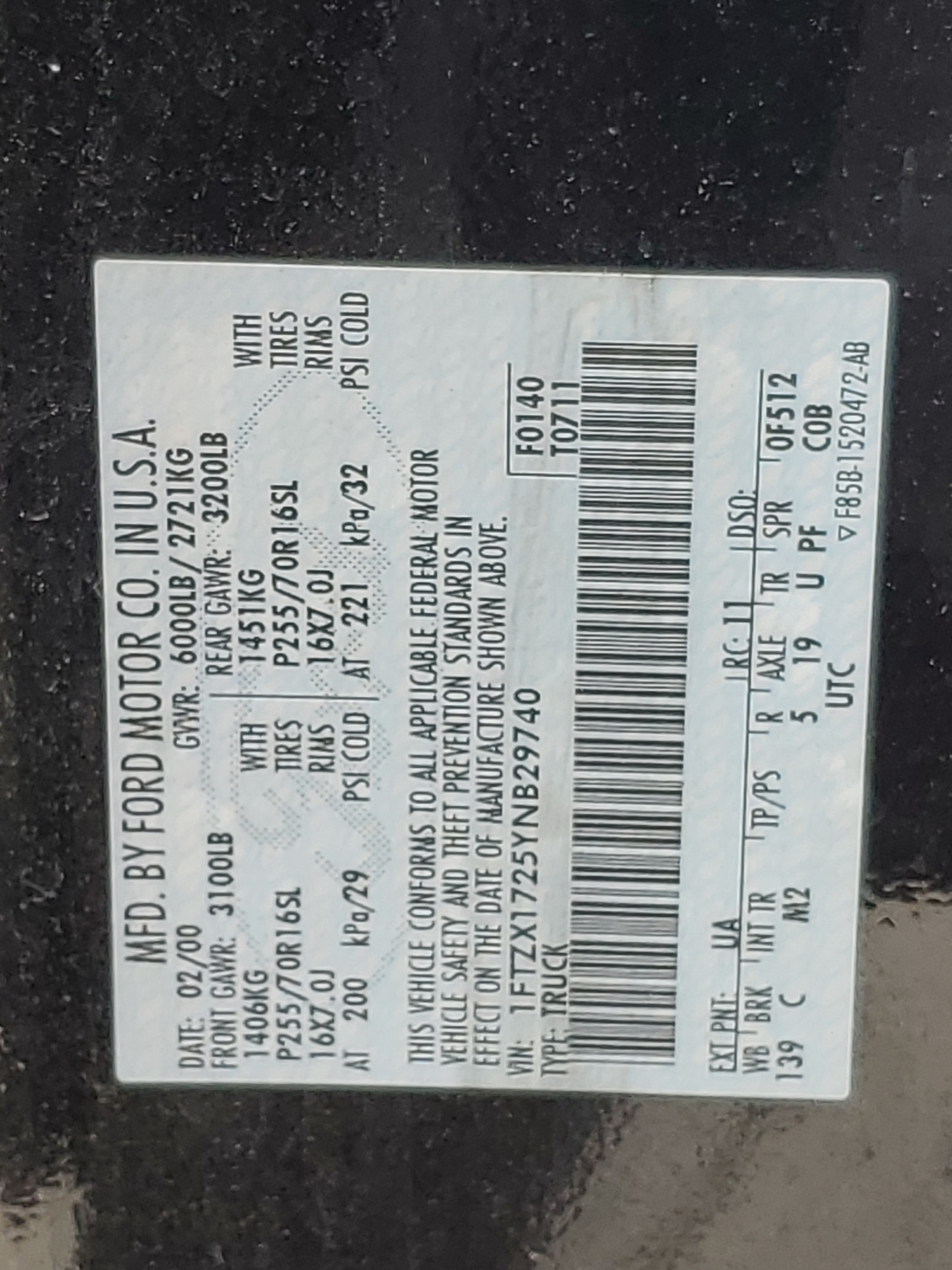 1FTZX1725YNB29740 2000 Ford F150