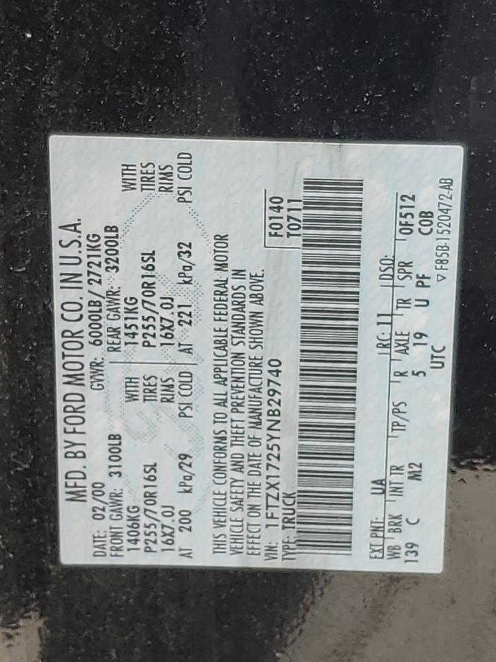 2000 Ford F150 VIN: 1FTZX1725YNB29740 Lot: 67214294