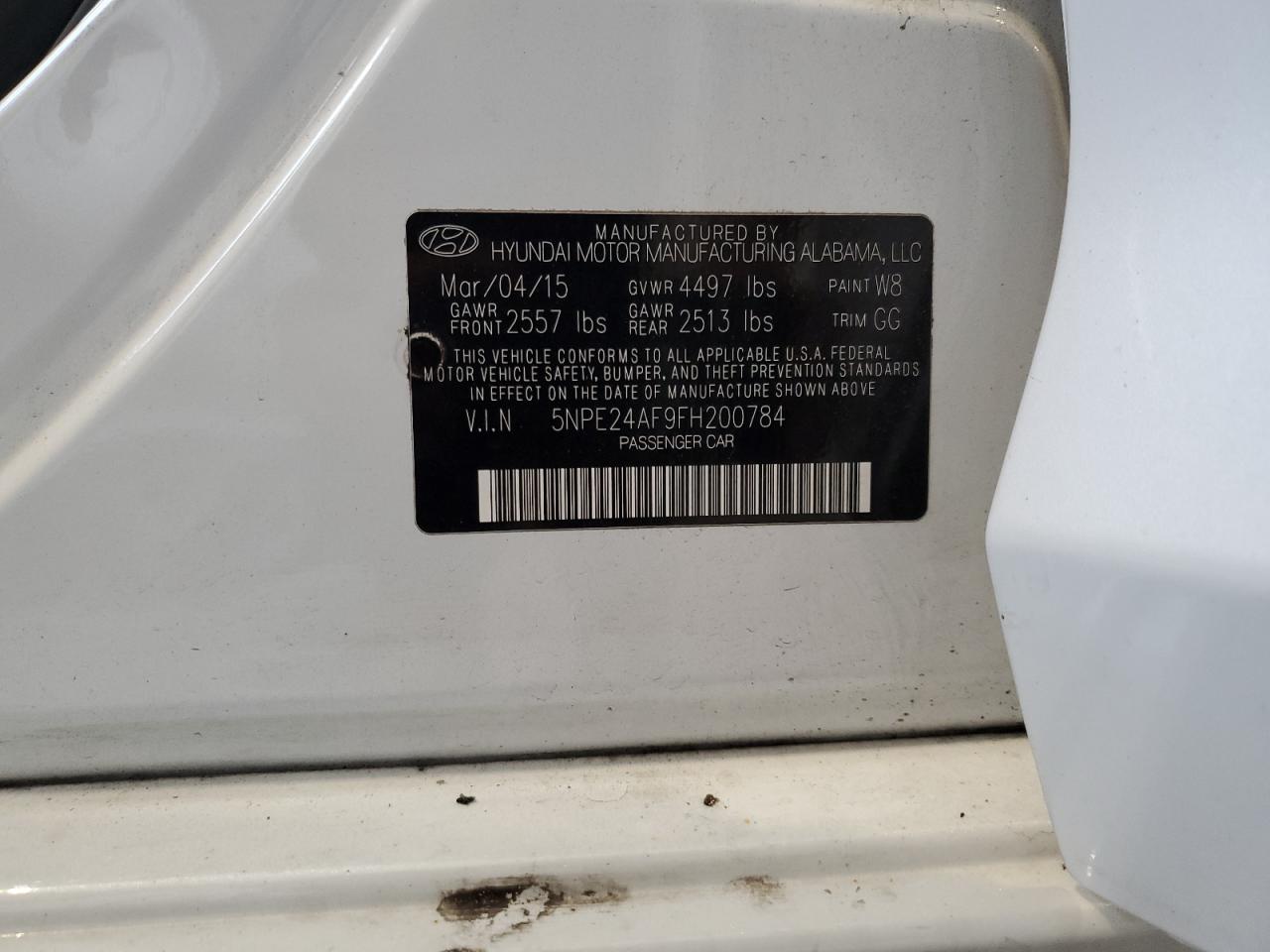 2015 Hyundai Sonata Se VIN: 5NPE24AF9FH200784 Lot: 66841714