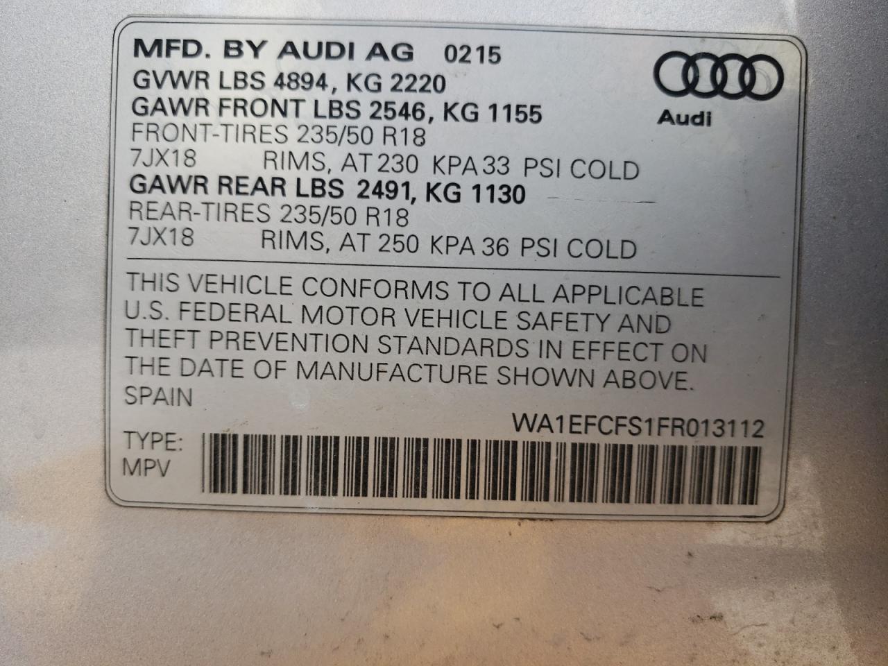 WA1EFCFS1FR013112 2015 Audi Q3 Premium Plus