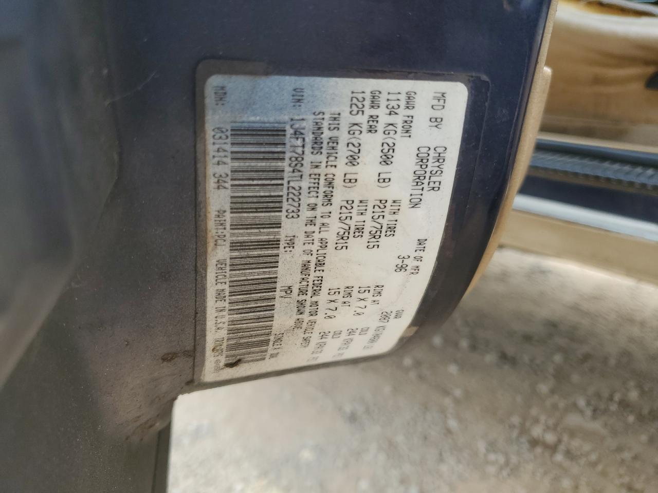 1996 Jeep Cherokee Country VIN: 1J4FT78S4TL222733 Lot: 67039574