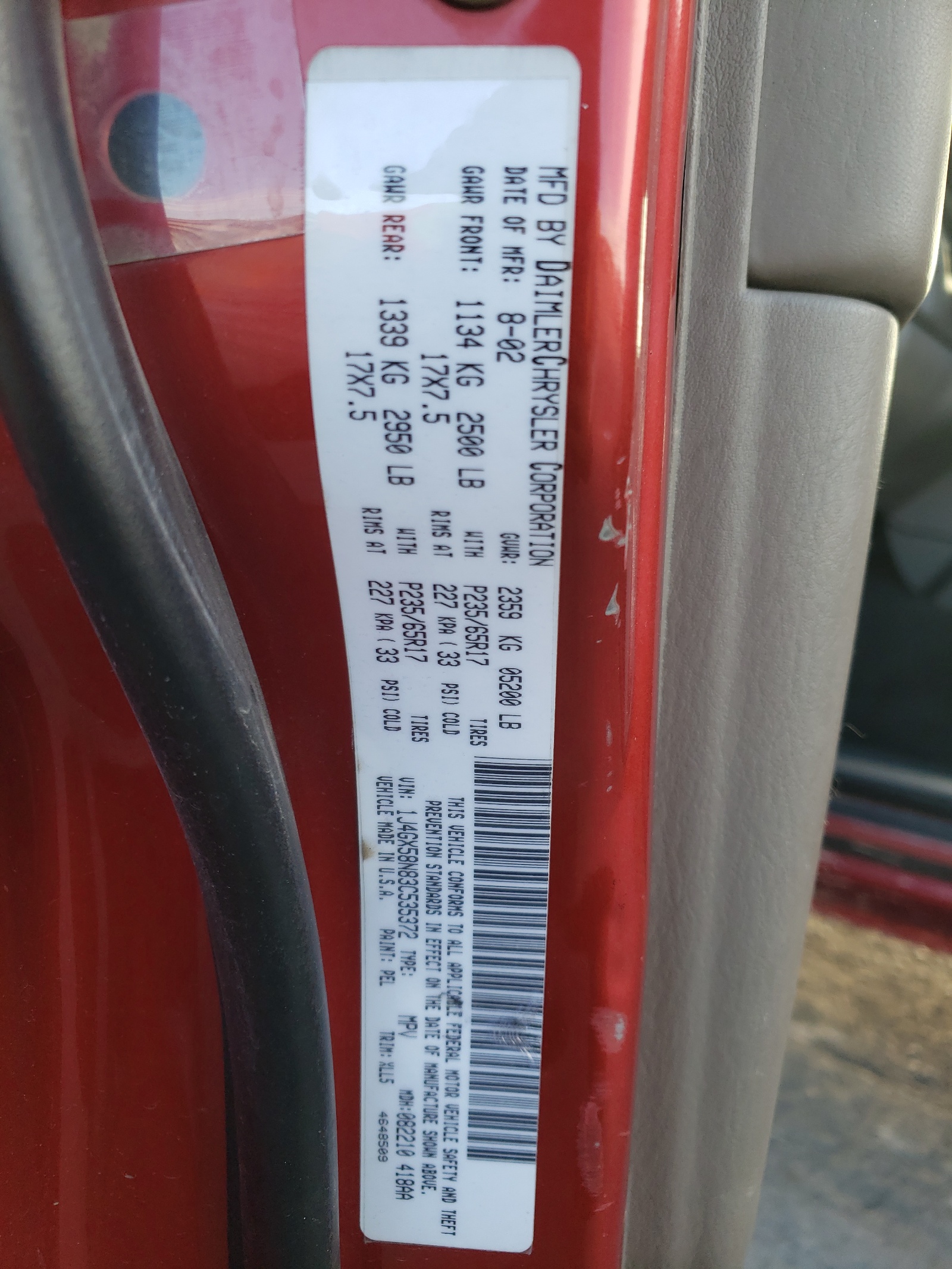 1J4GX58N83C535372 2003 Jeep Grand Cherokee Limited