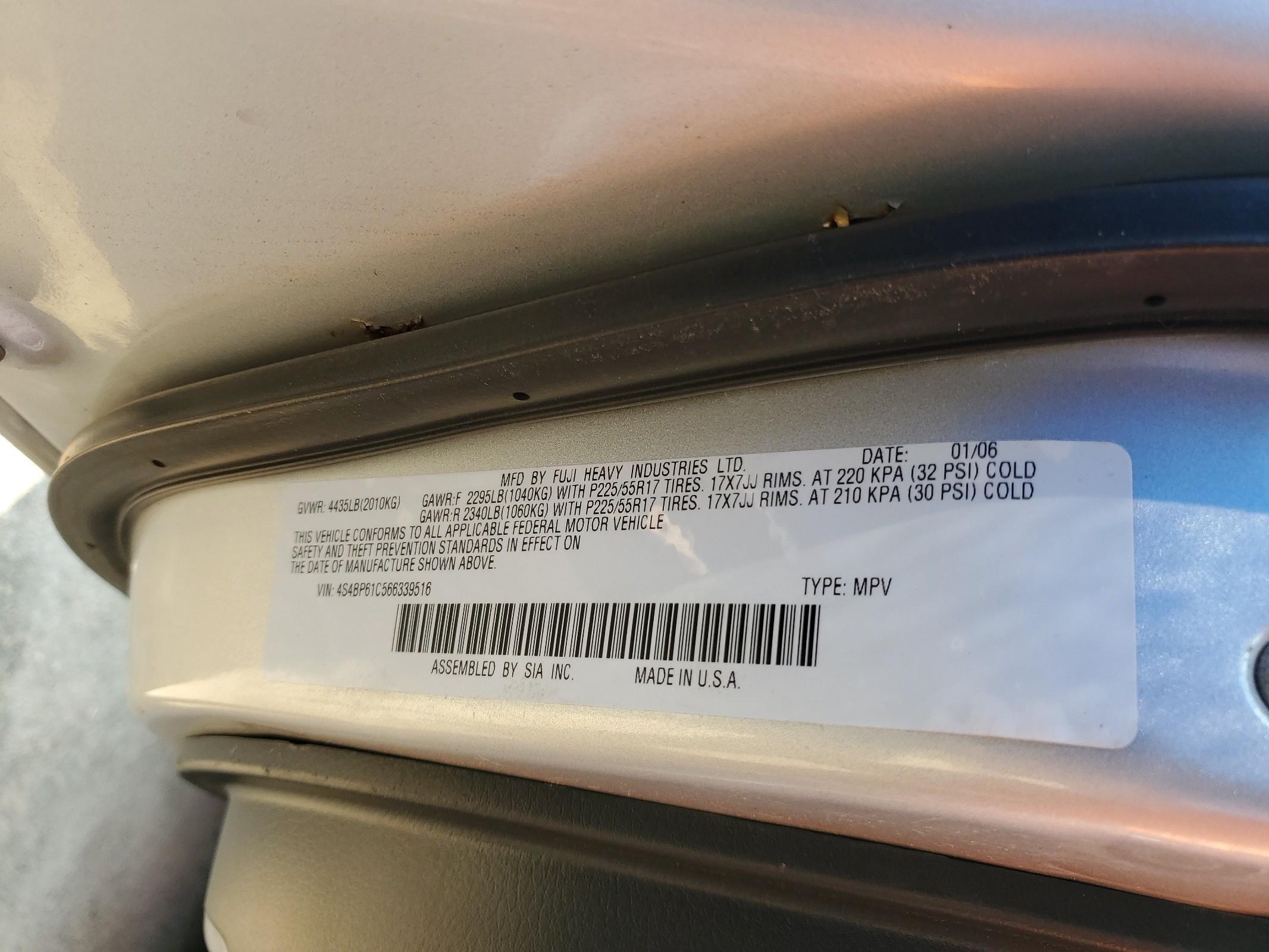 4S4BP61C566339516 2006 Subaru Legacy Outback 2.5I