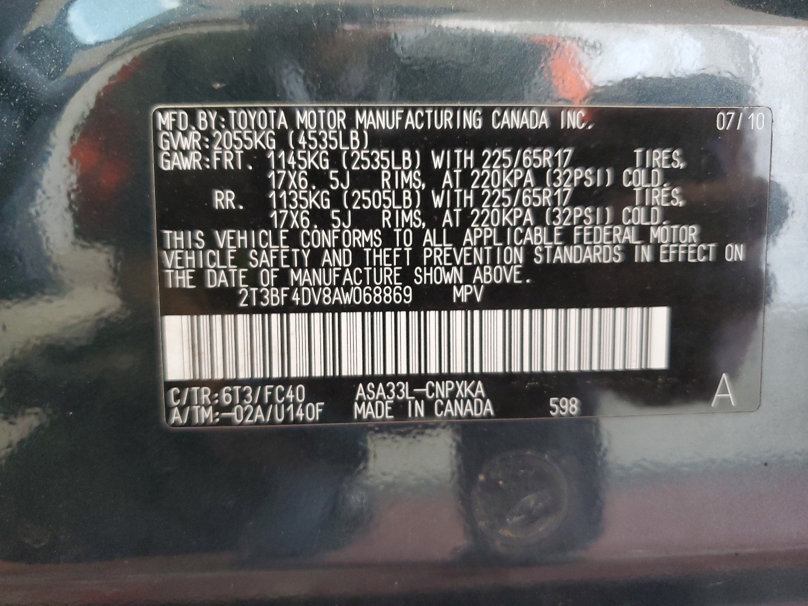 2T3BF4DV8AW068869 2010 Toyota Rav4