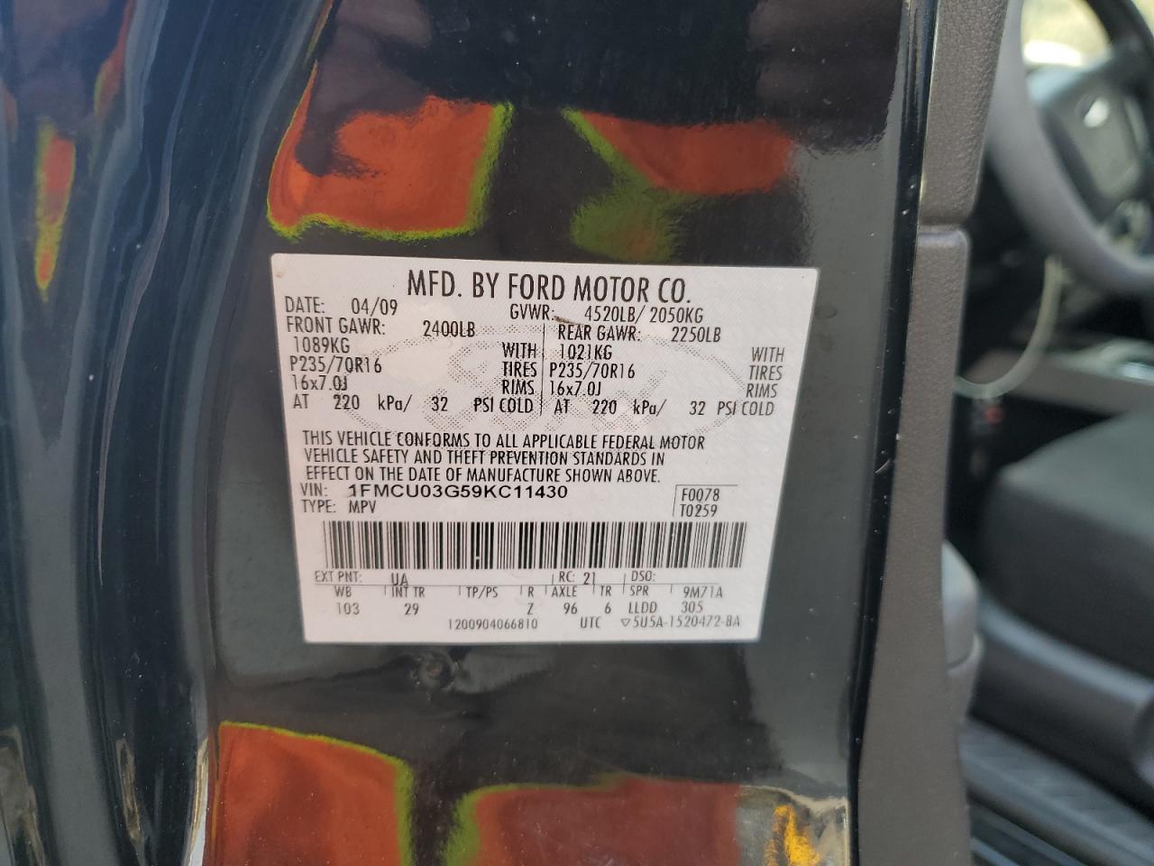 2009 Ford Escape Xlt VIN: 1FMCU03G59KC11430 Lot: 66146744