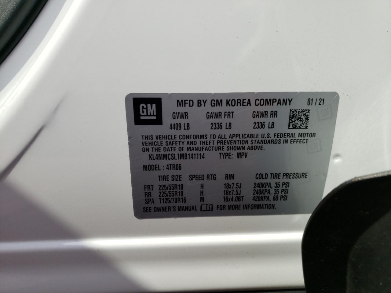 2021 Buick Encore Gx Preferred VIN: KL4MMCSL1MB141114 Lot: 68792784