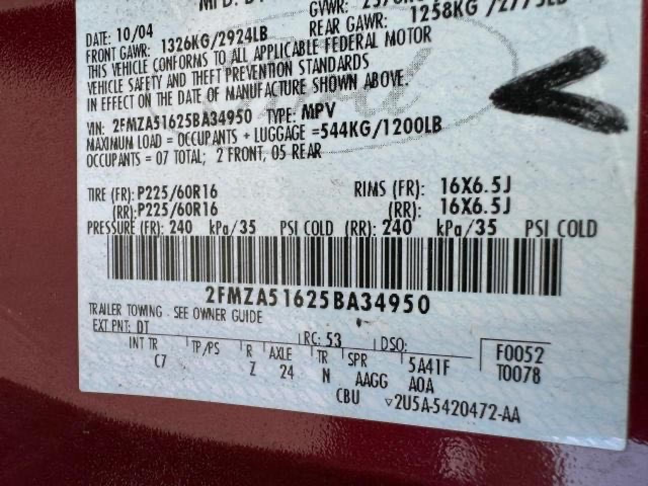 2005 Ford Freestar Se VIN: 2FMZA51625BA34950 Lot: 69725114