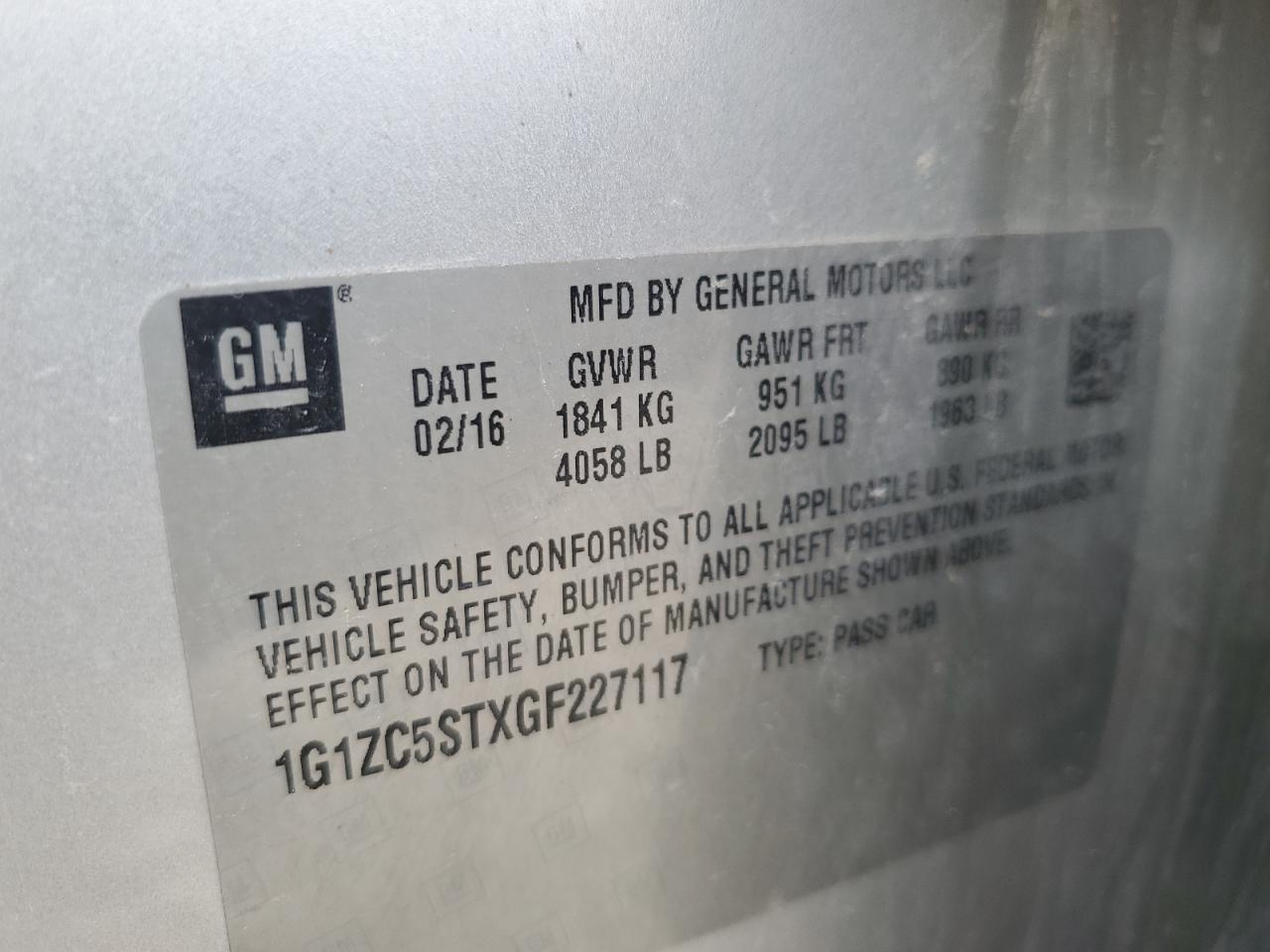 1G1ZC5STXGF227117 2016 CHEVROLET MALIBU - Image 12