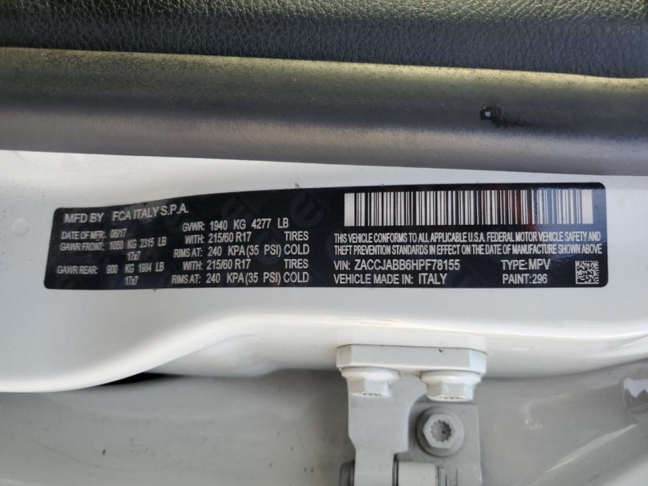 2017 Jeep Renegade Latitude VIN: ZACCJABB6HPF78155 Lot: 66494784