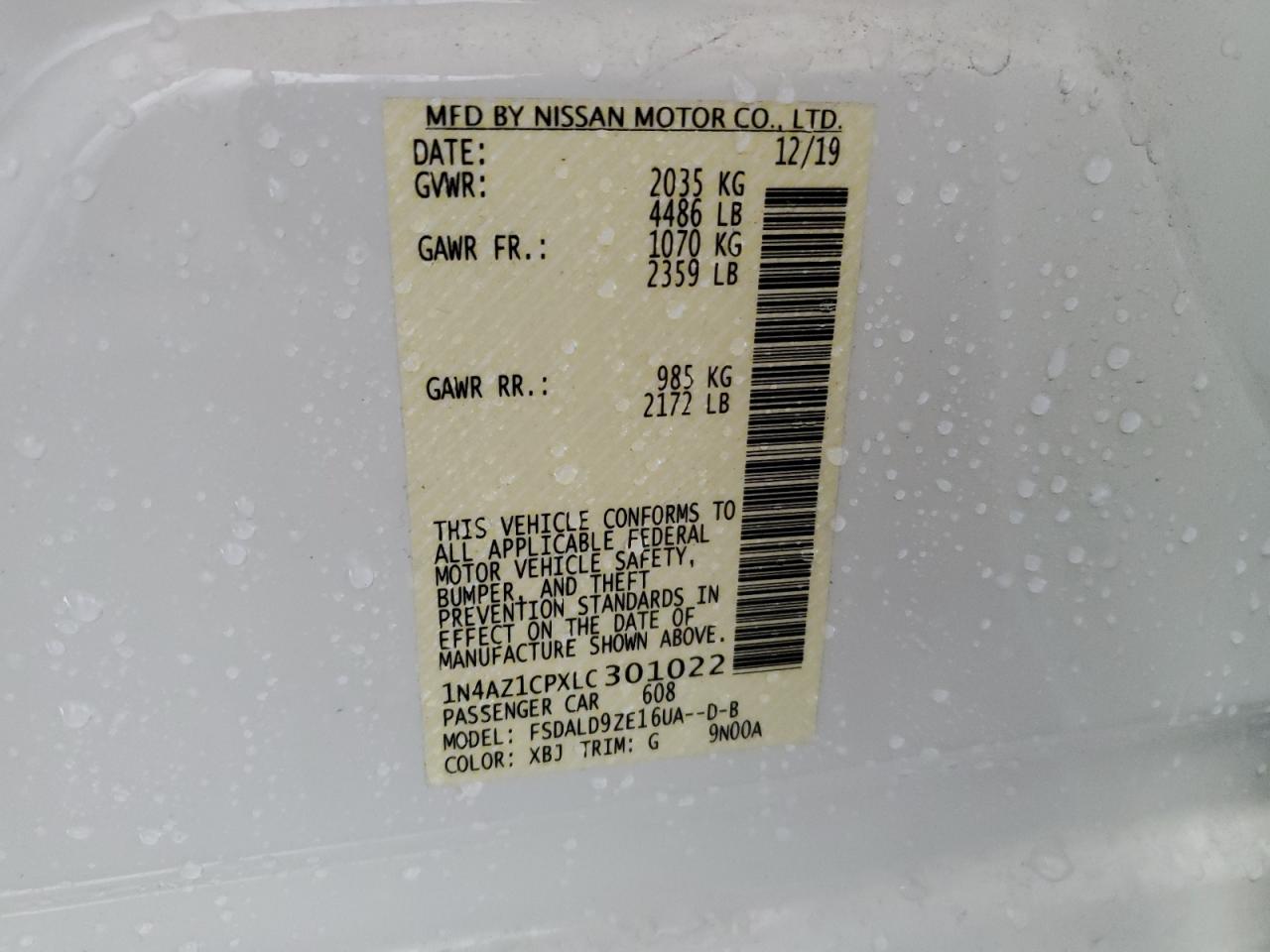 2020 Nissan Leaf Sv VIN: 1N4AZ1CPXLC301022 Lot: 66681944