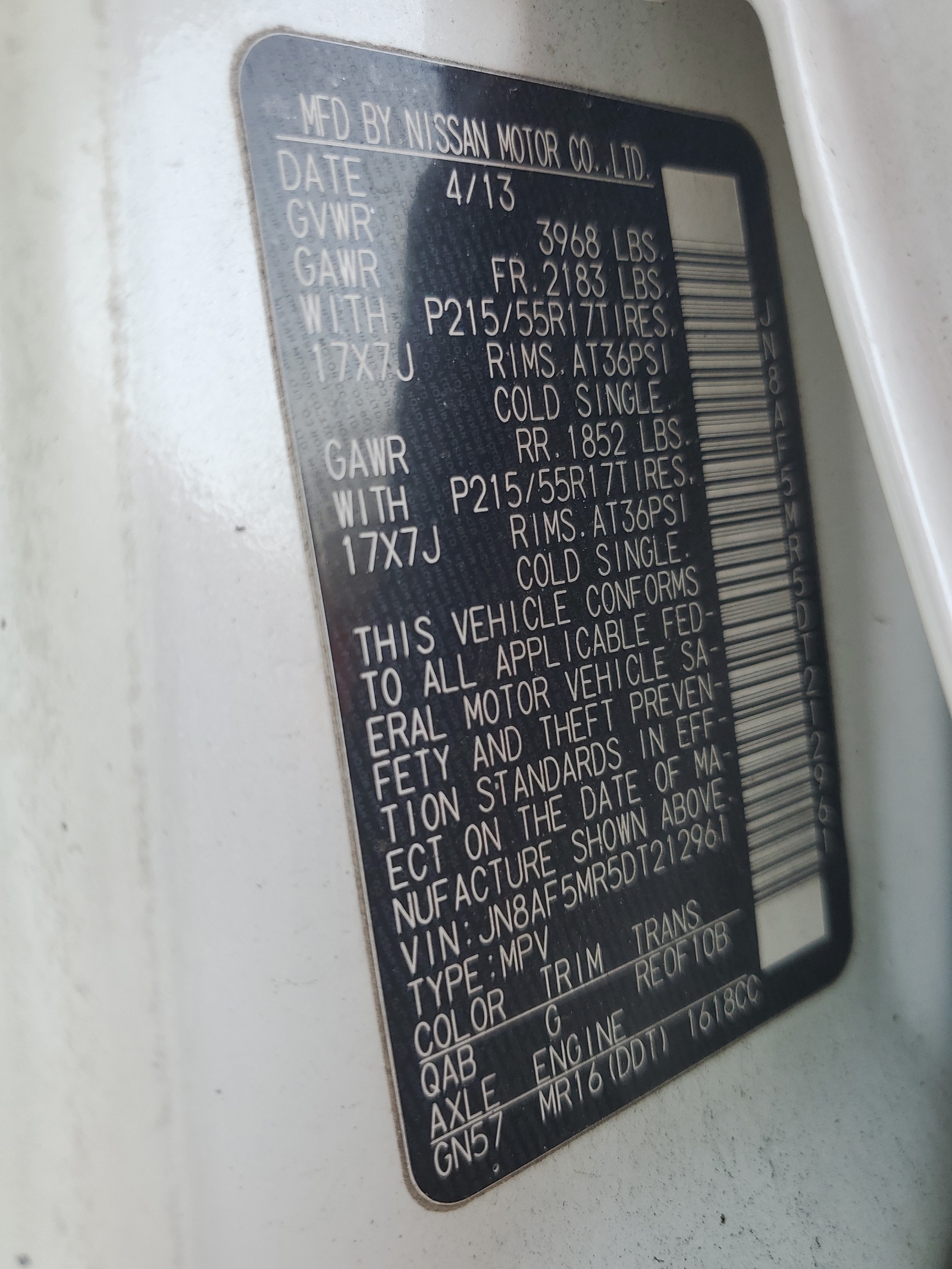 JN8AF5MR5DT212961 2013 Nissan Juke S