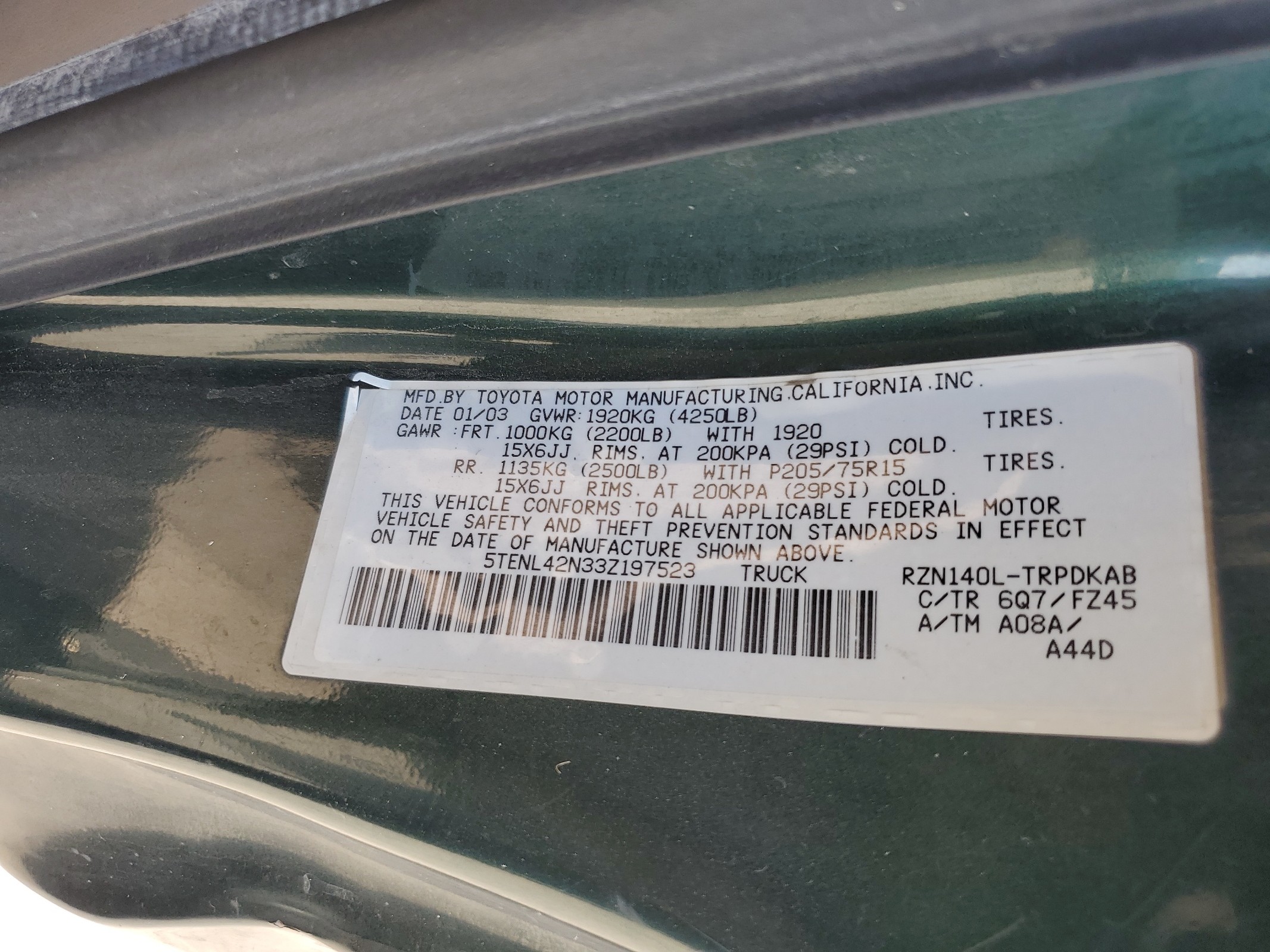 5TENL42N33Z197523 2003 Toyota Tacoma