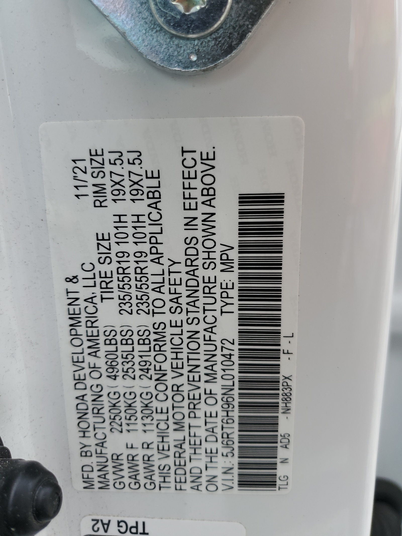 5J6RT6H96NL010472 2022 Honda Cr-V Touring