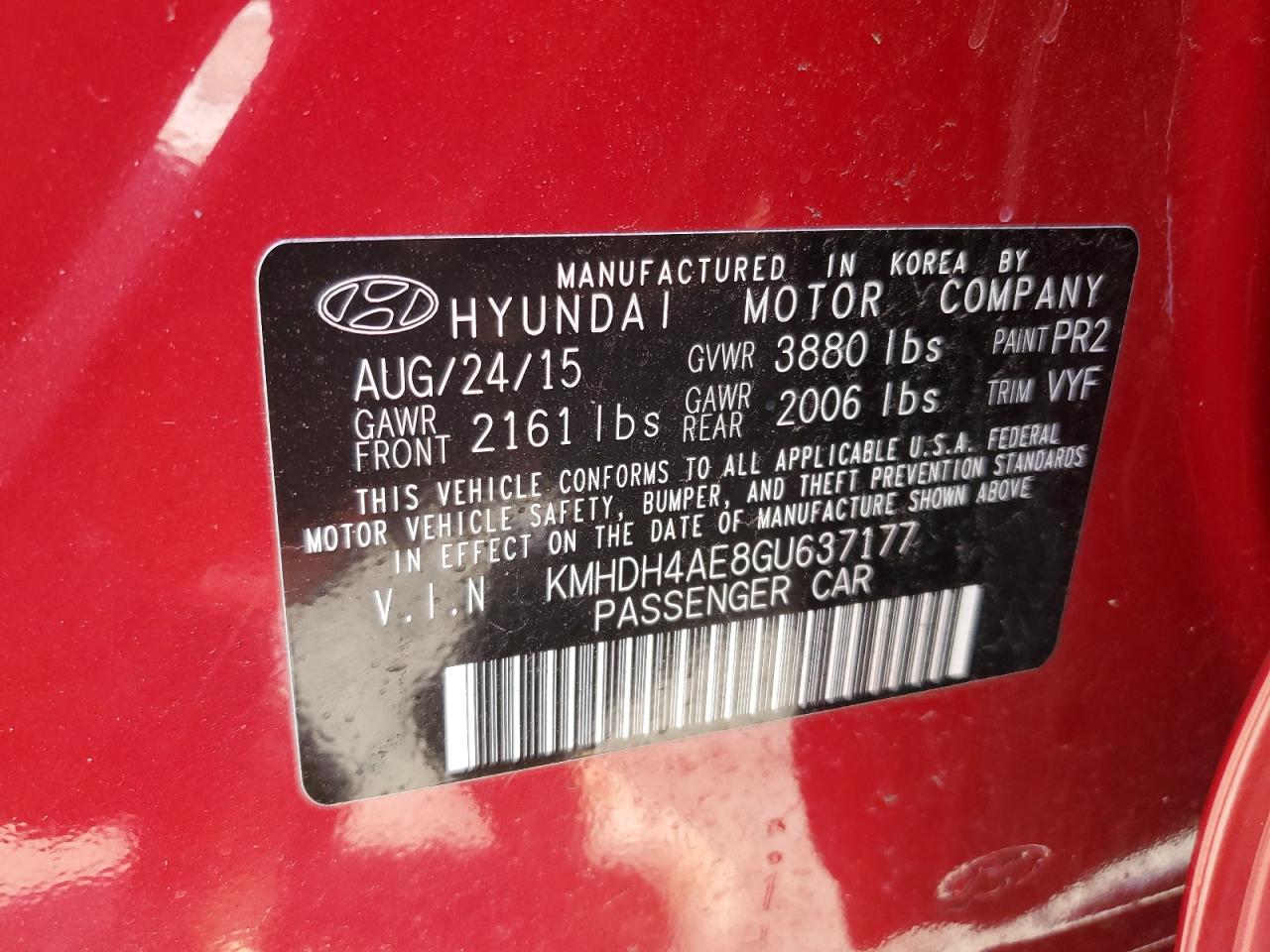 KMHDH4AE8GU637177 2016 HYUNDAI ELANTRA - Image 14