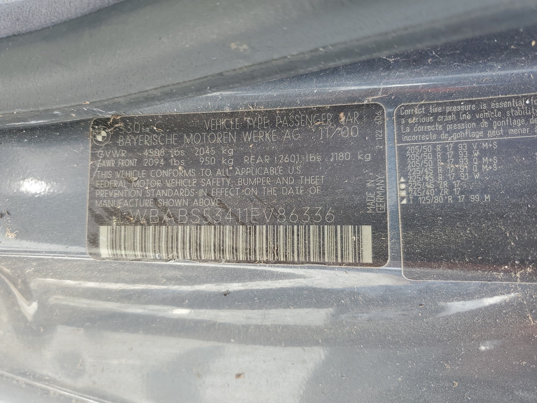 WBABS53411EV86336 2001 BMW 330 Ci