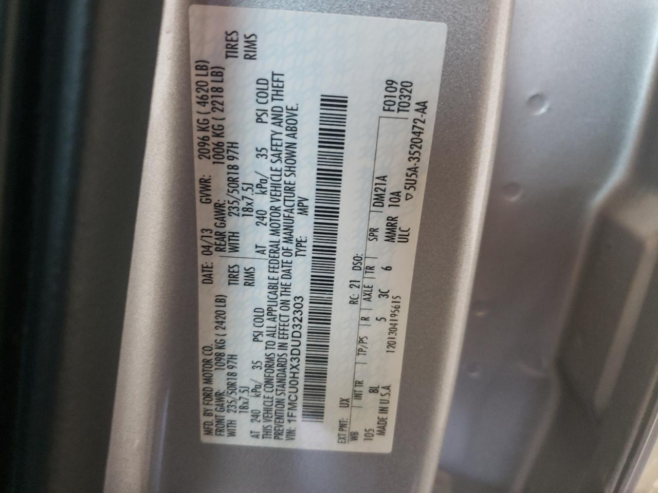 1FMCU0HX3DUD32303 2013 Ford Escape Sel