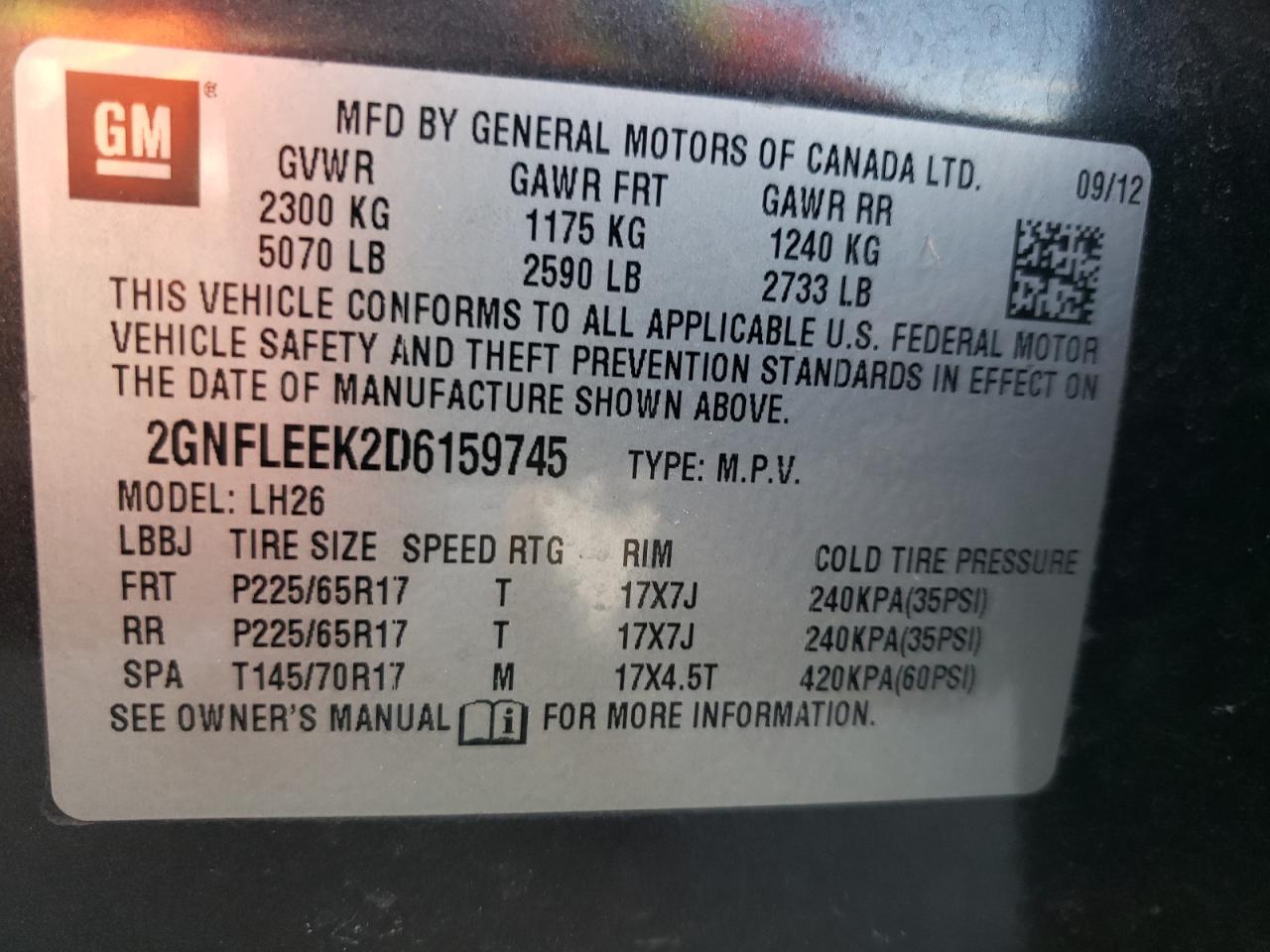 2013 Chevrolet Equinox Lt VIN: 2GNFLEEK2D6159745 Lot: 68490834