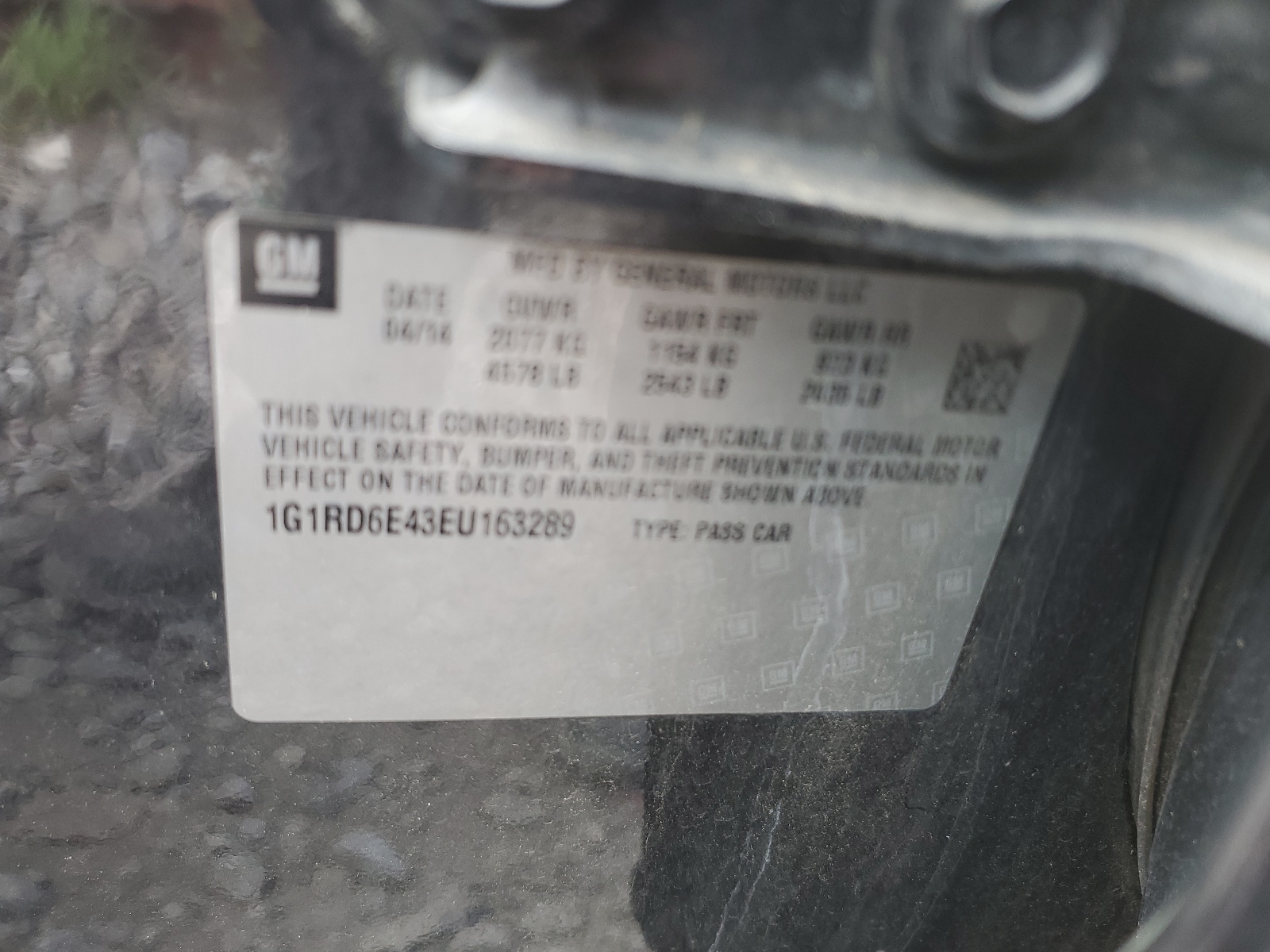 1G1RD6E43EU163289 2014 Chevrolet Volt