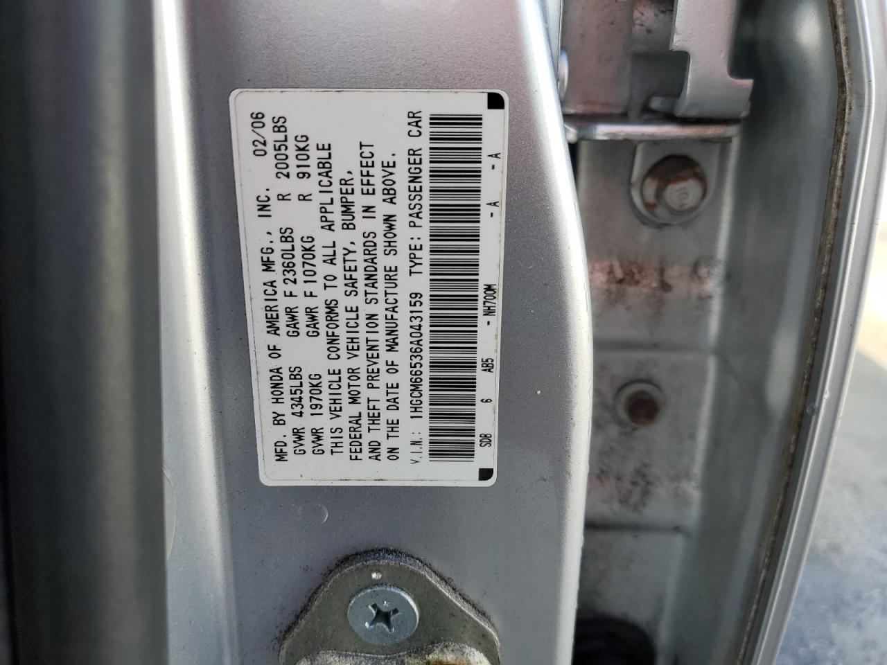 2006 Honda Accord Ex VIN: 1HGCM66536A043159 Lot: 65832024