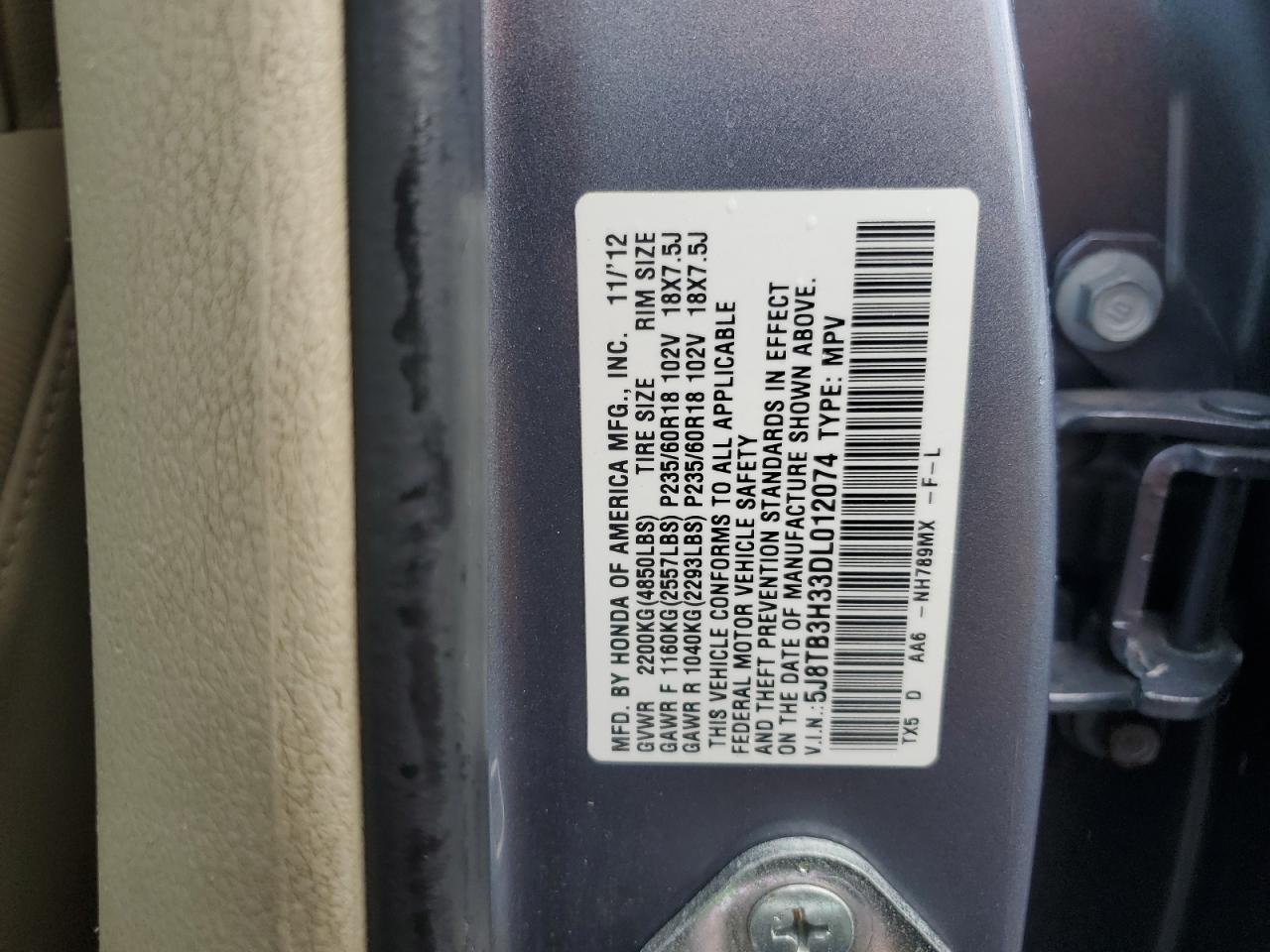 5J8TB3H33DL012074 2013 Acura Rdx