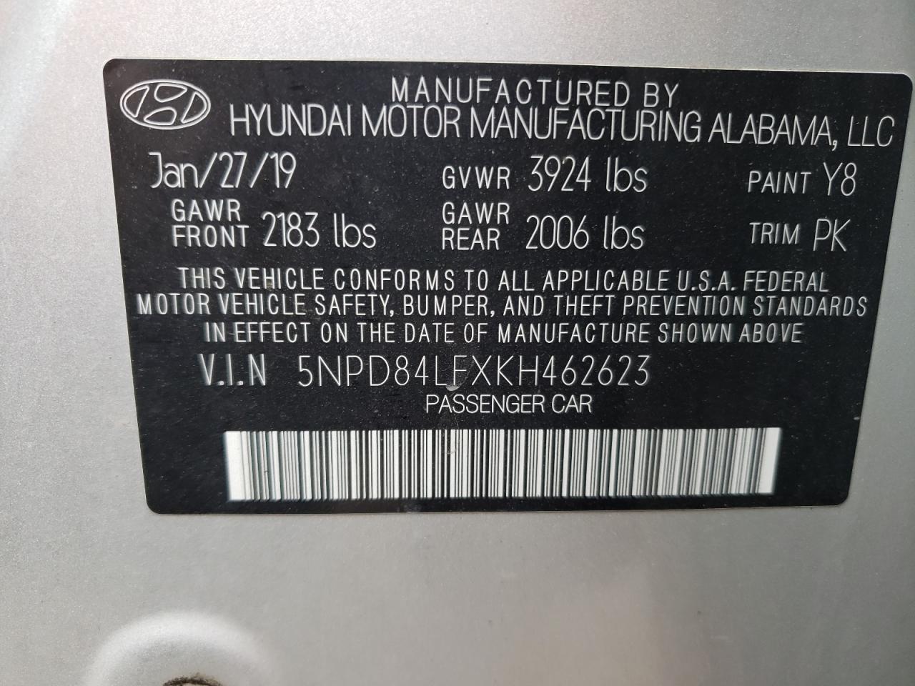 5NPD84LFXKH462623 2019 Hyundai Elantra Sel