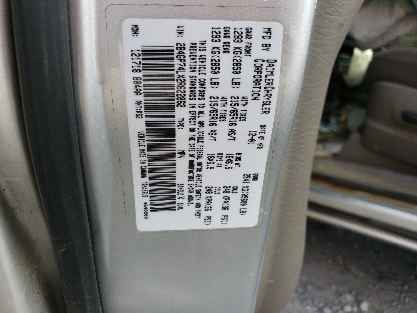 2B4GP74LX2R622862 2002 Dodge Grand Caravan Ex