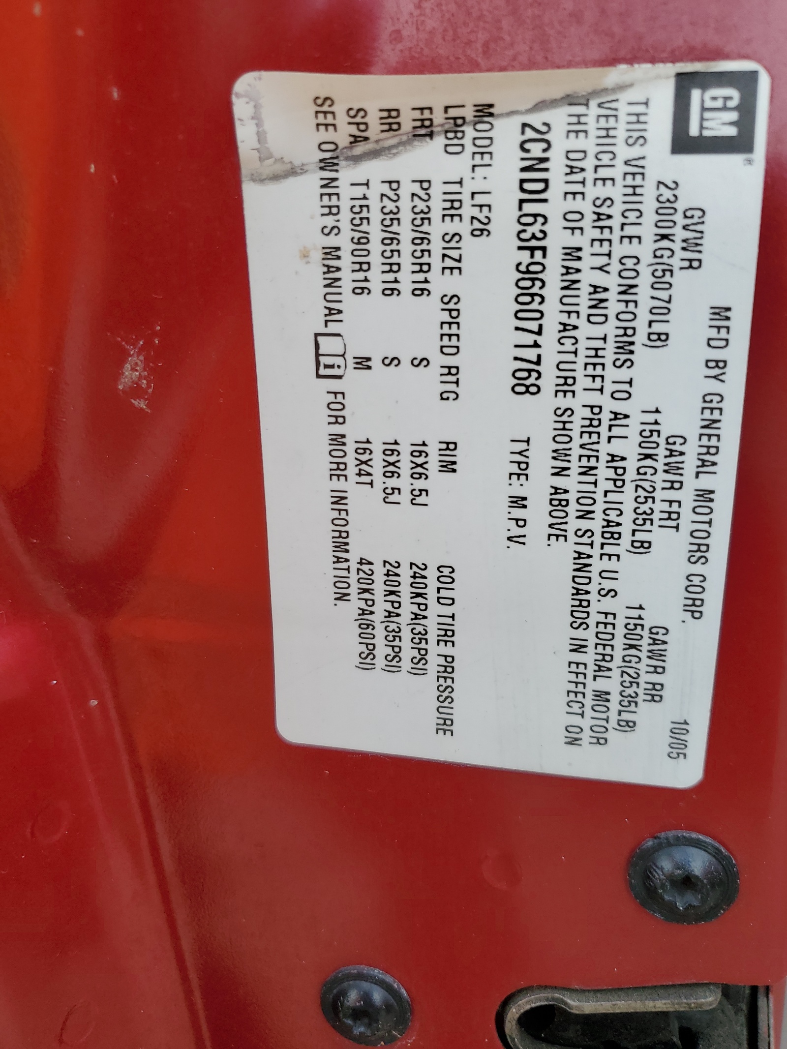 2CNDL63F966071768 2006 Chevrolet Equinox Lt