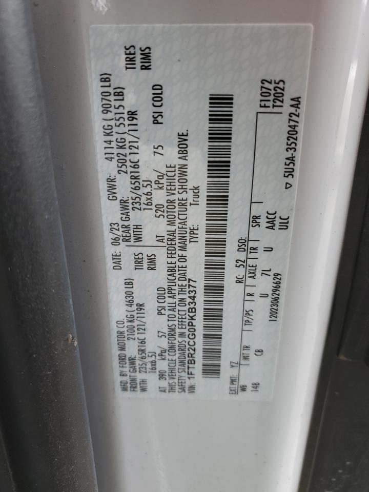 2023 Ford Transit T-250 VIN: 1FTBR2CG0PKB34377 Lot: 67638984