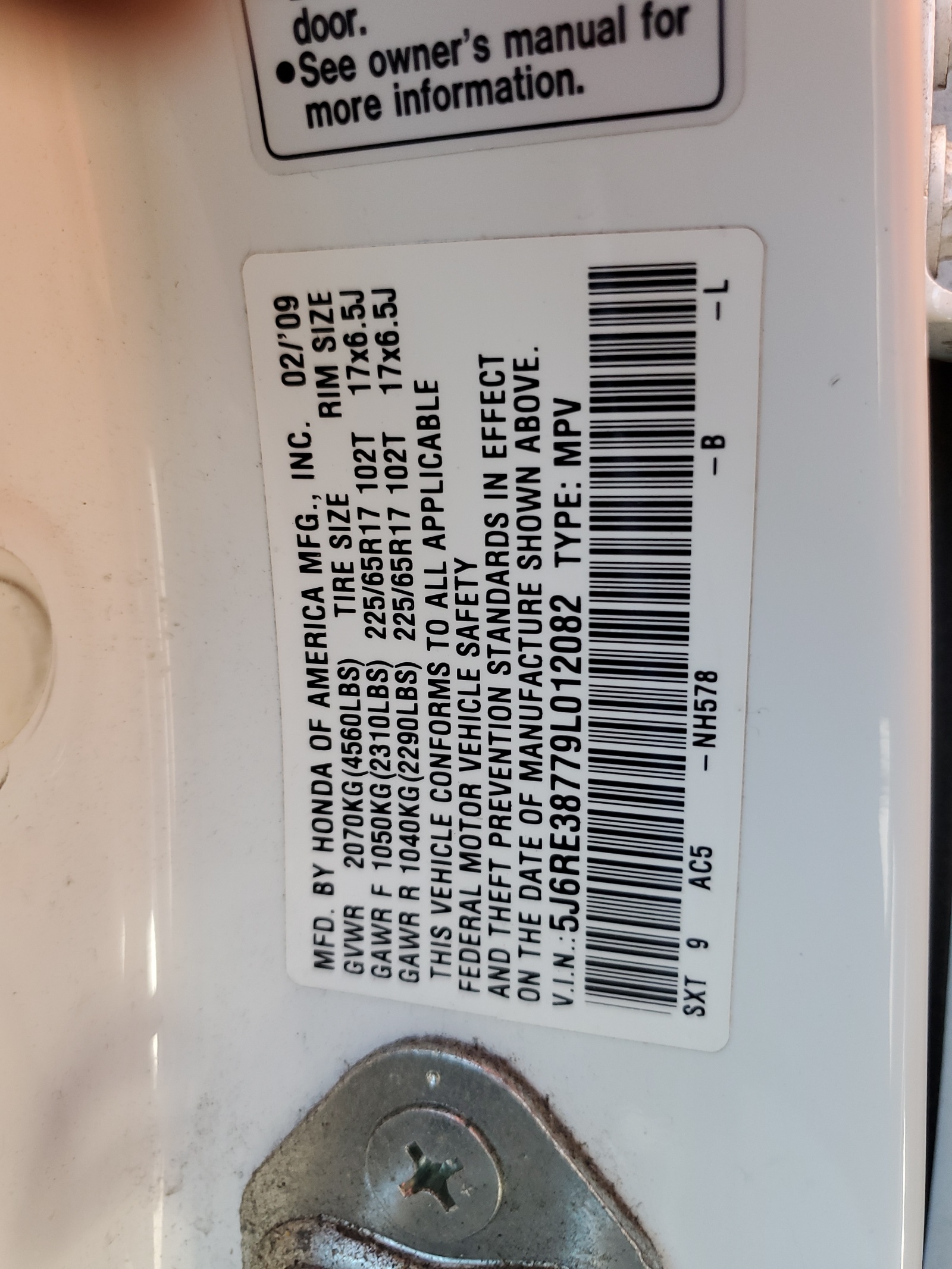 5J6RE38779L012082 2009 Honda Cr-V Exl