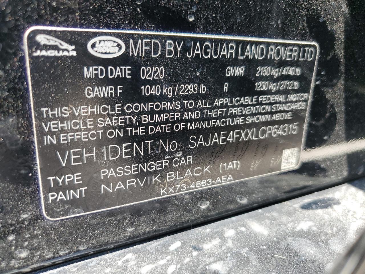 2020 Jaguar Xe S VIN: SAJAE4FXXLCP64315 Lot: 65648514