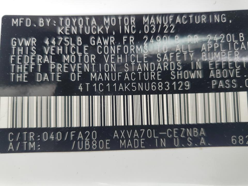 4T1C11AK5NU683129 2022 Toyota Camry Le