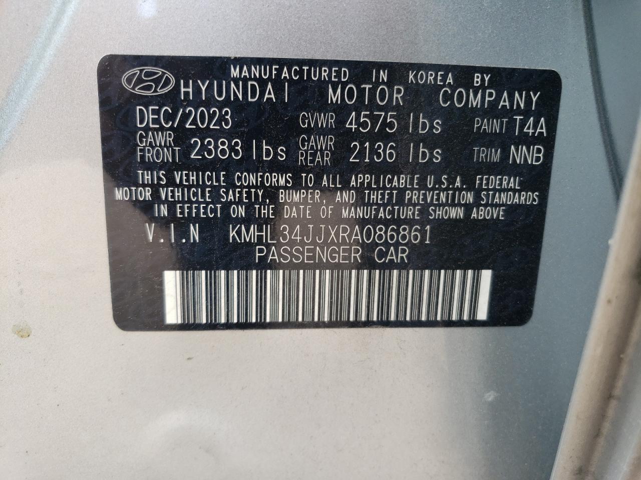 2024 Hyundai Sonata Hybrid VIN: KMHL34JJXRA086861 Lot: 66477534