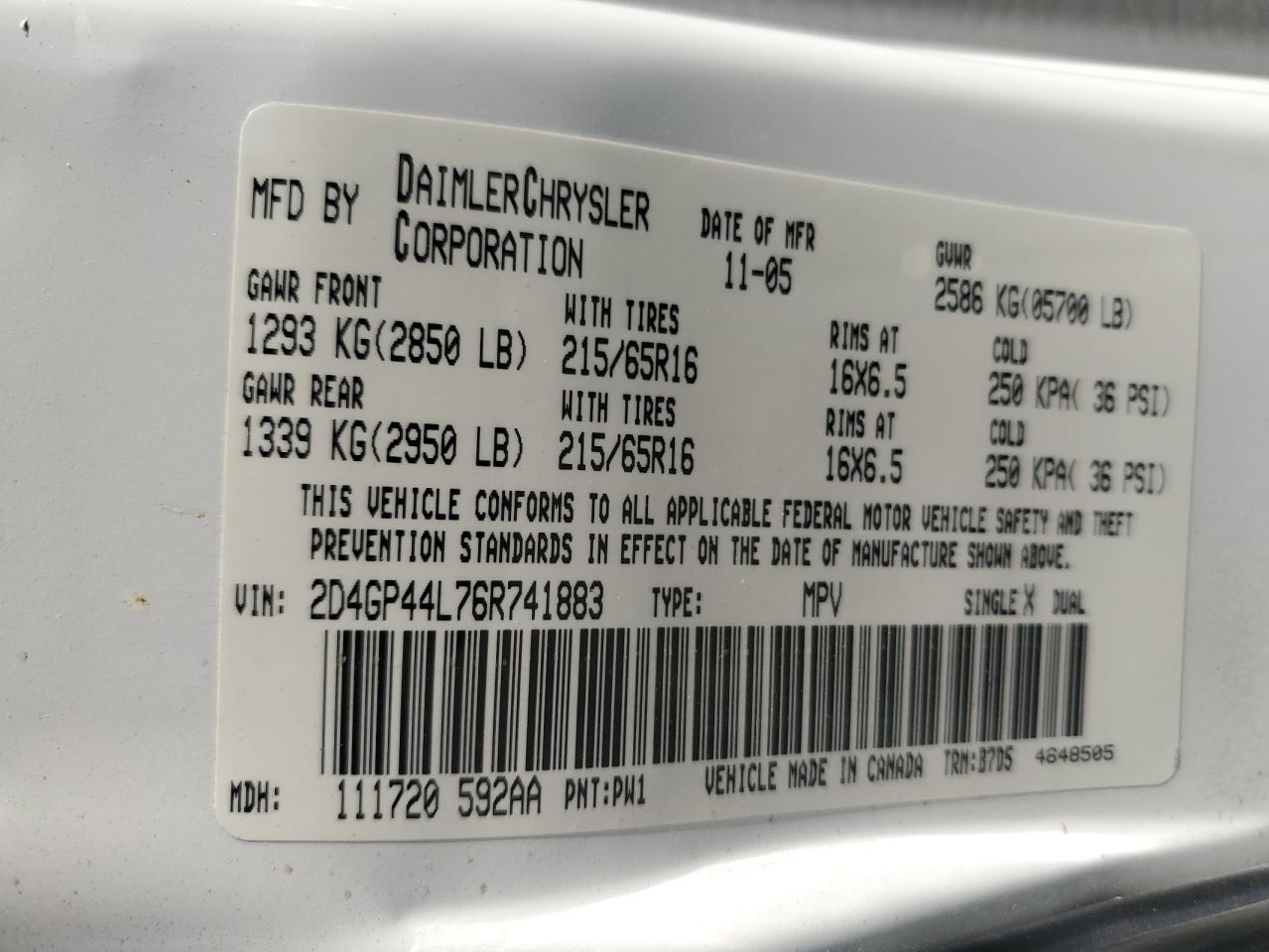 2D4GP44L76R741883 2006 Dodge Grand Caravan Sxt