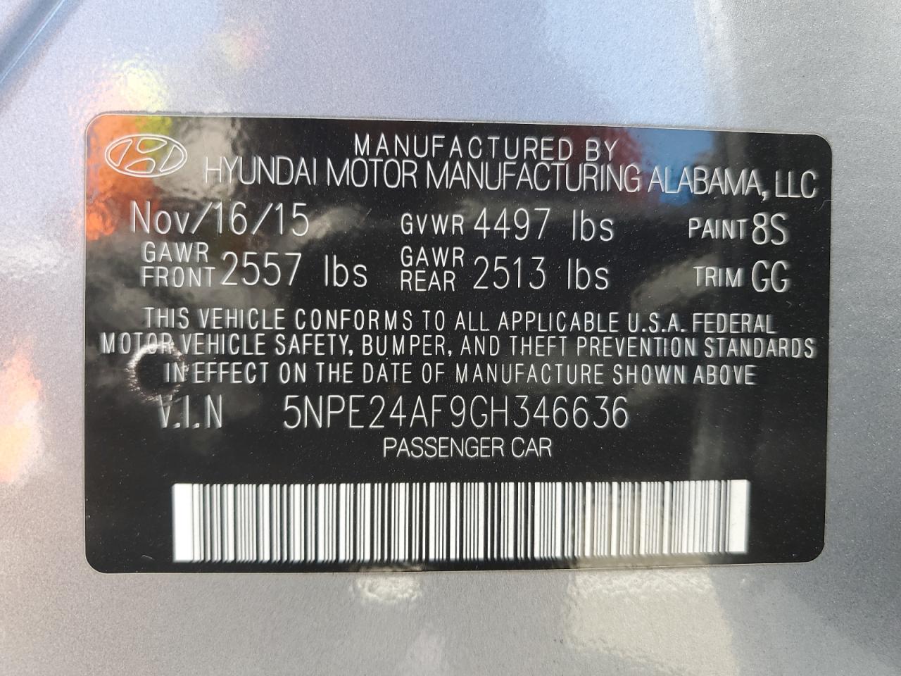 5NPE24AF9GH346636 2016 Hyundai Sonata Se