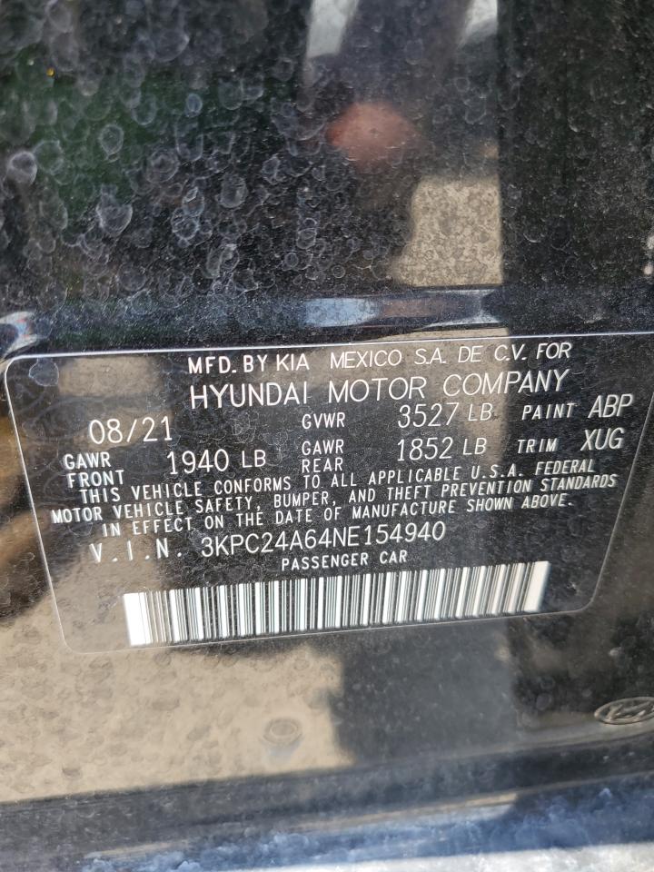 2022 Hyundai Accent Se VIN: 3KPC24A64NE154940 Lot: 67474304